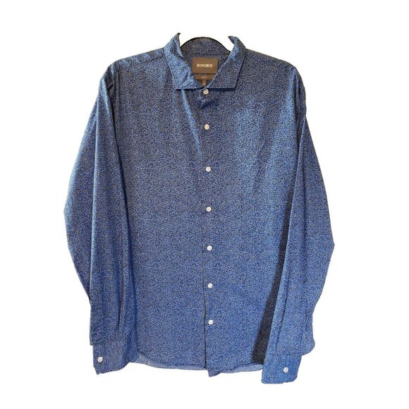 Bonobos Mens Casual Long sleeve button down shirt size L Blue print Slim Fit - Picture 1 of 14